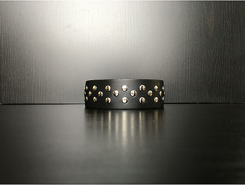 Black/Silver Studs - Leather Dog Collar - Size S